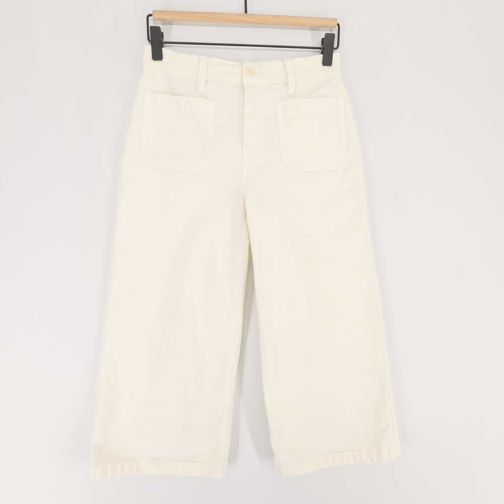 J Crew Point Sur Pants Womens 26P Off White High Rise Wide Leg Crop Stretch